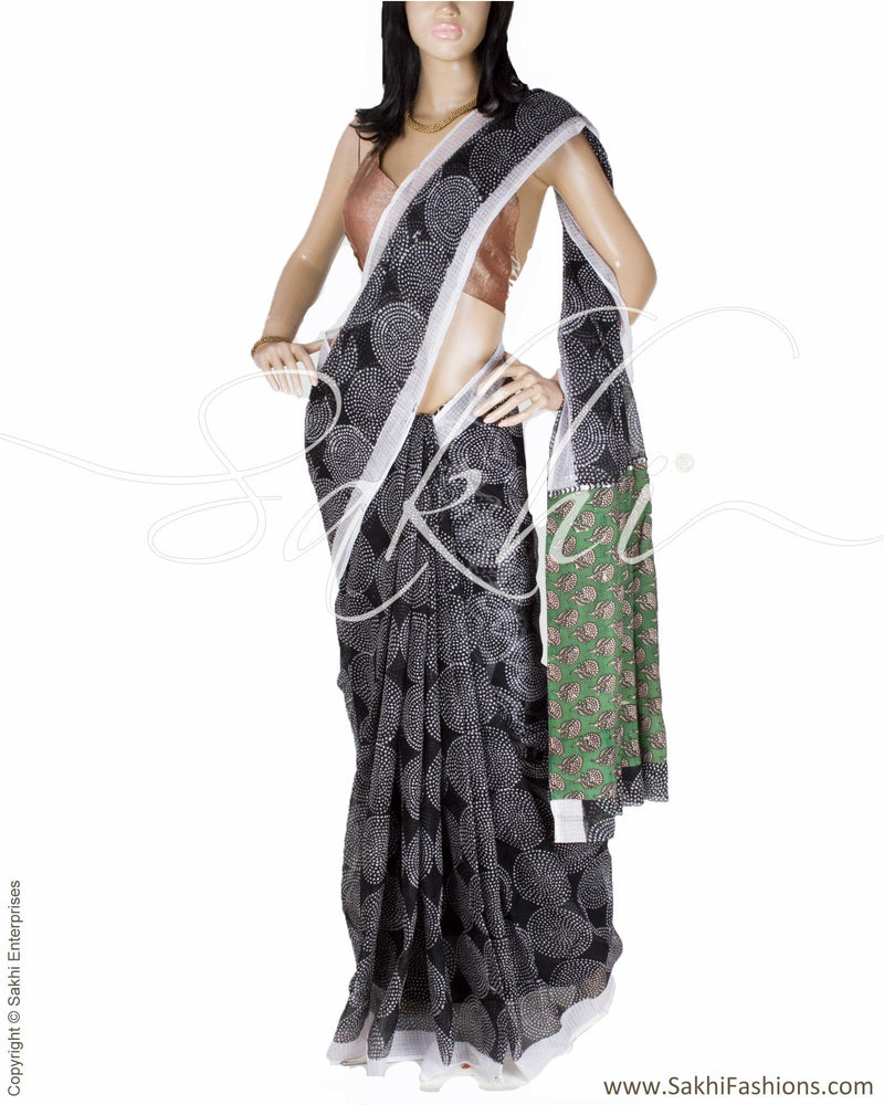 DPQ-16103 - Black & White Pure Kota Cotton Saree