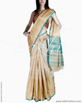 DPQ-16315 - Beige & Blue Pure Kora Silk Saree