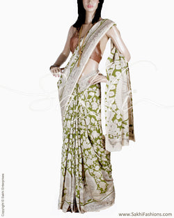 DPQ-16767 - Green & Beige Silk & Cotton Saree