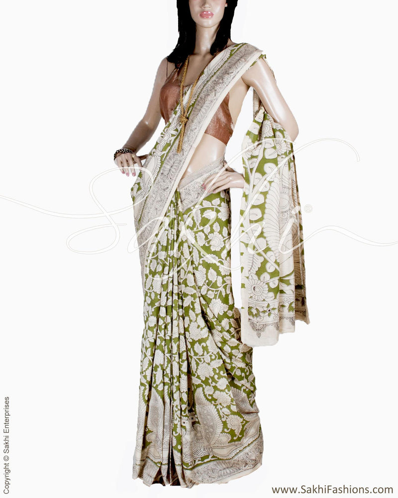 DPQ-16767 - Green & Beige Silk & Cotton Saree