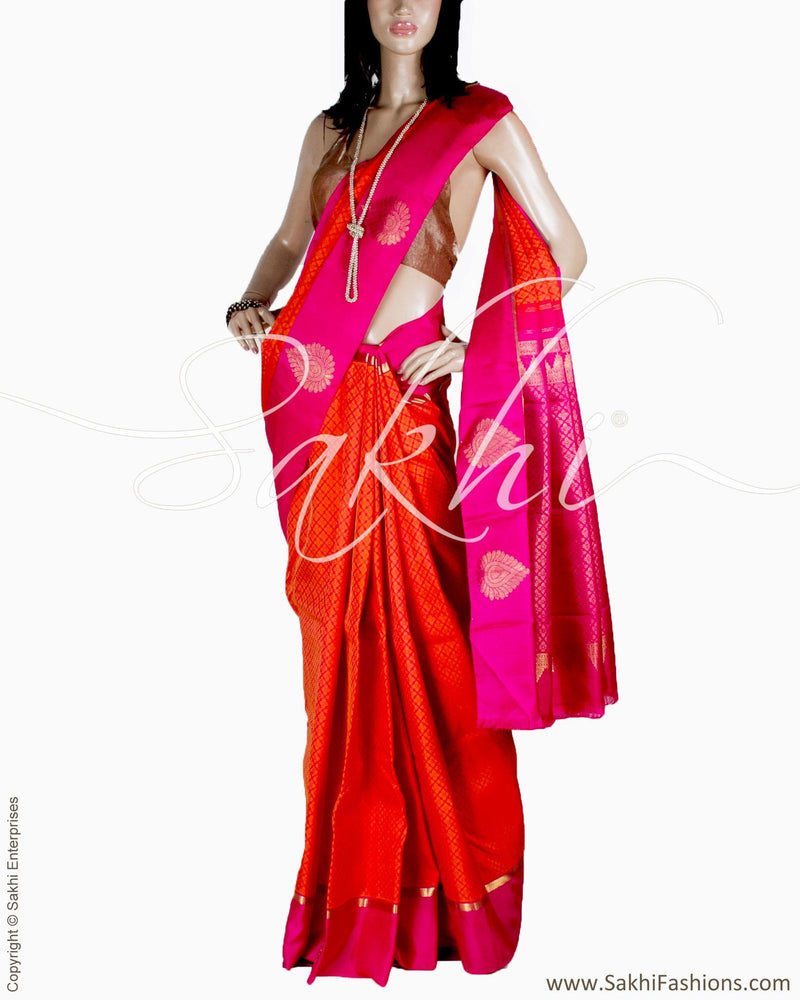 DPQ-17296 - Pink & Orange Pure Kanchivaram Silk Saree