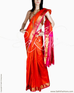 DPQ-17299 - Pink & Orange Pure Kanchivaram Silk Saree