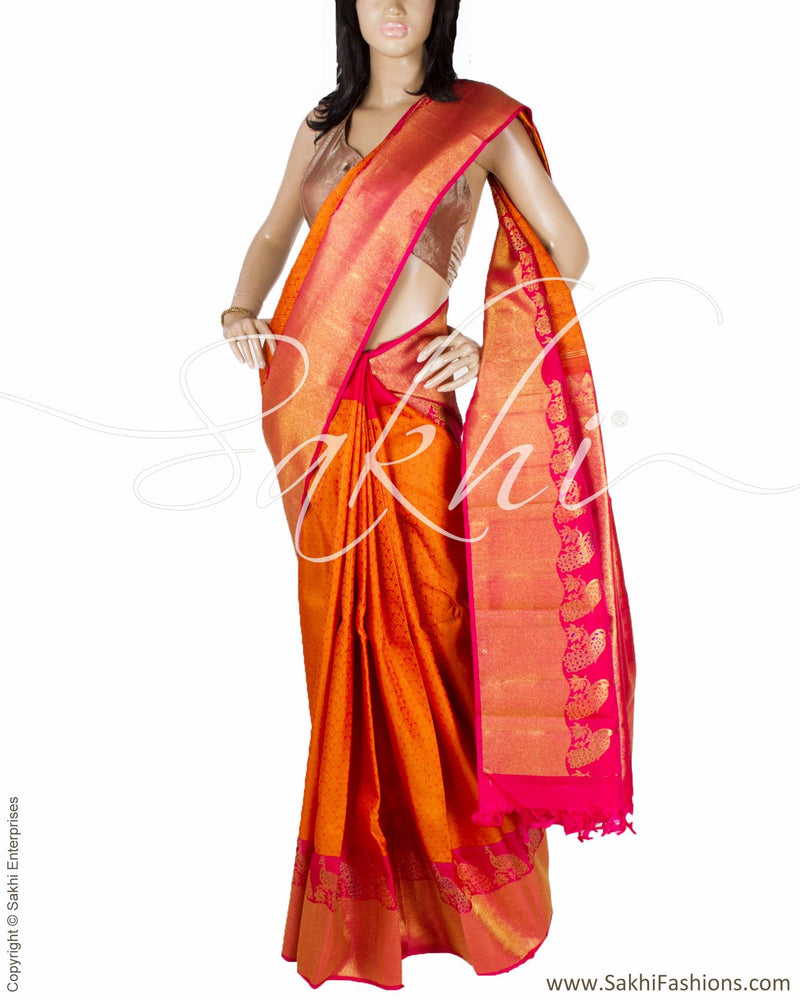 DPQ-17300 - Mustard & Pink Pure Kanchivaram Silk Saree