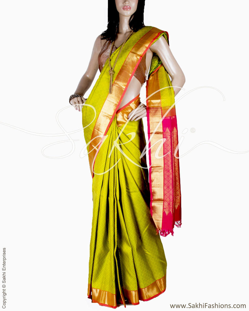 DPQ-17301 - Green & Pink Pure Kanchivaram Silk Saree