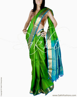 DPQ-17302 - Green & Blue Pure Kanchivaram Silk Saree
