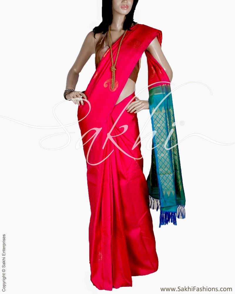 DPQ-17308 - Pink & Blue Pure Kanchivaram Silk Saree