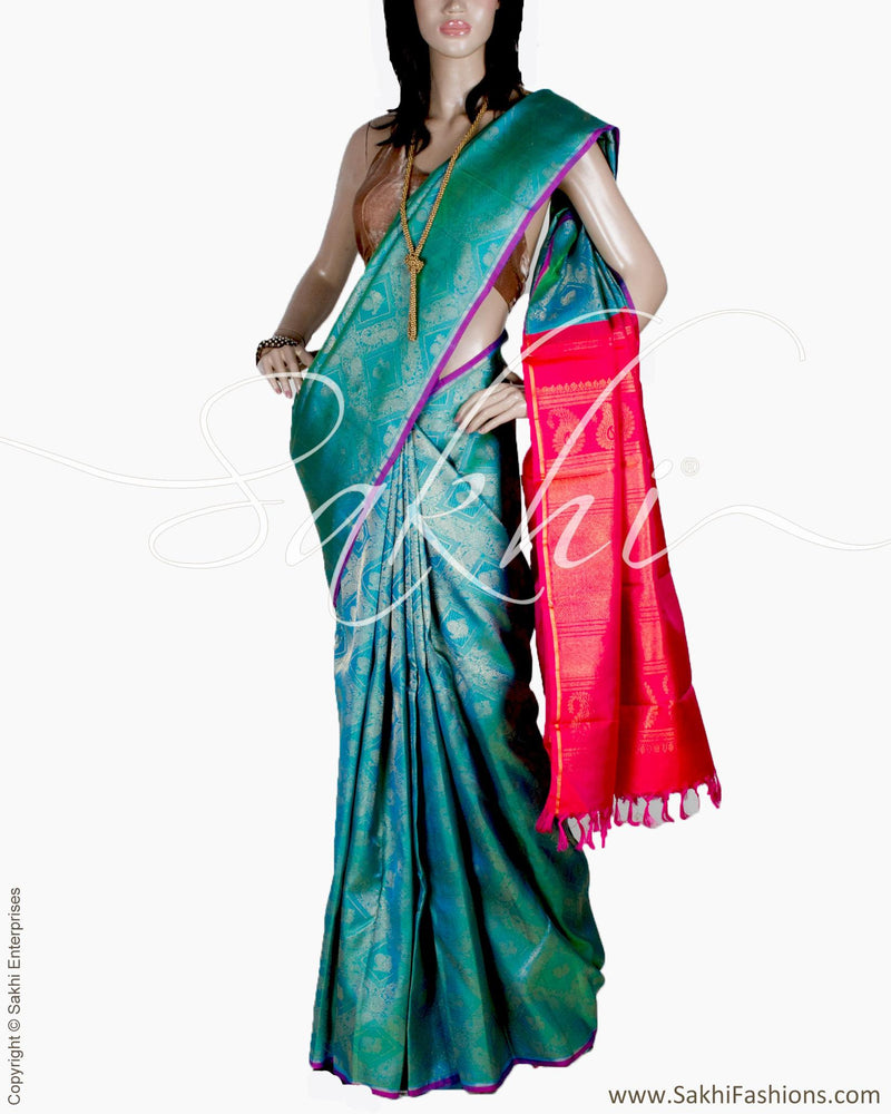 DPQ-17311 - Green & Pink Pure Kanchivaram Silk Saree