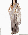 DPQ-17967 - Beige & White Pure Linen Saree