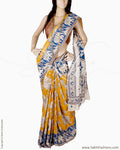 DPQ-18503 - Mustard & Blue Silk & Cotton Saree