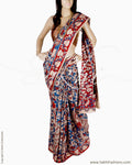 DPQ-18599 - Maroon & Blue Pure Cotton Saree