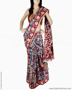 DPQ-18599 - Maroon & Blue Pure Cotton Saree