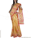 DPQ-1919 - Beige & Red Pure Organza Silk Saree