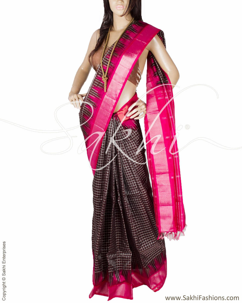 DPQ-19677 - Black & Pink Pure Kora Silk Saree