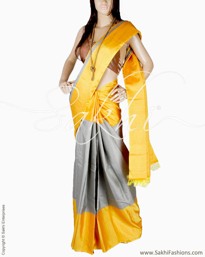 DPQ-19681 - Yellow & Grey Pure Kanchivaram Silk Saree