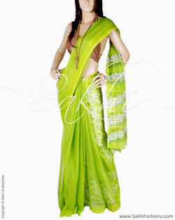 DPQ-20183 - Green & White Synthetic Supernet Saree