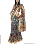 DPQ-2060 - Blue & Multi Pure Chanderi  Saree