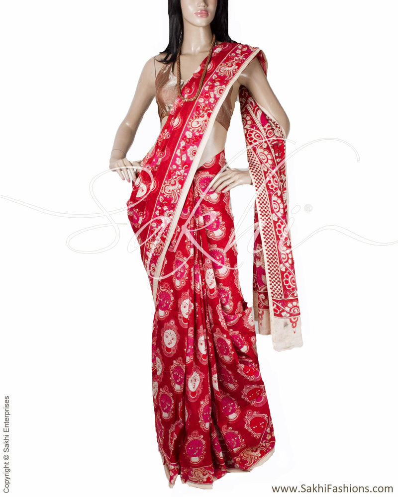 DPQ-21939 - Red & Beige Silk & Cotton Saree