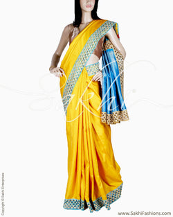 DPQ-2199 - Yellow & Blue Pure Kanchivaram Silk Saree