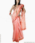 DPQ-22005 - Peach & Silver Pure Silk Kota Saree