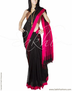 DPQ-22559 - Black & Pink Pure Matka Silk Saree