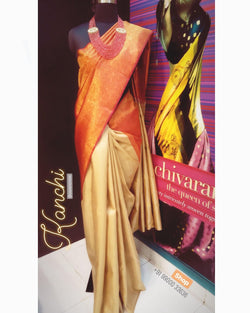 DPQ-22992M - Orange & Beige Pure Kanchivaram saree