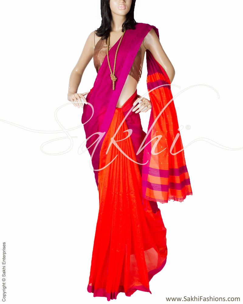 DPQ-23318 - Pink & Orange Pure Matka Silk Saree