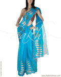DPQ-249 - Blue & Multi Pure Organza Silk Saree
