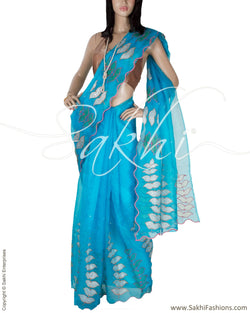 DPQ-249 - Blue & Multi Pure Organza Silk Saree