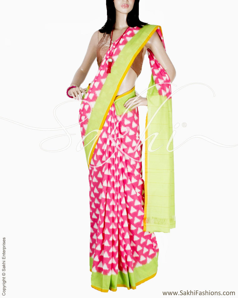 DPQ-3980 - Pink & Green Pure Cotton Saree