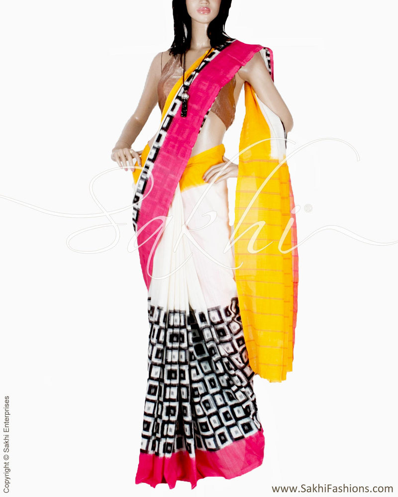 DPQ-3984 - Black & Pink Pure Cotton Saree