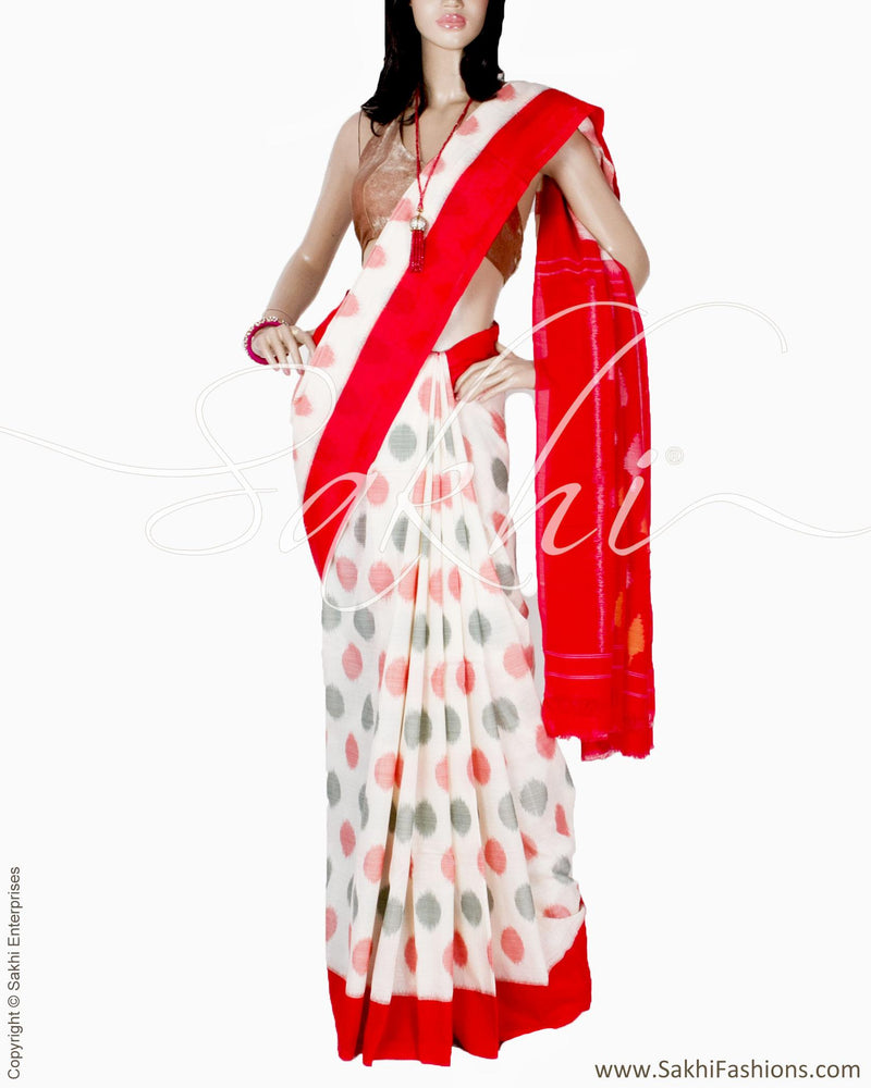 DPQ-3987 - Red & White Pure Cotton Saree