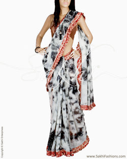 DPQ-3994 - Cream & Black Pure Silk Saree