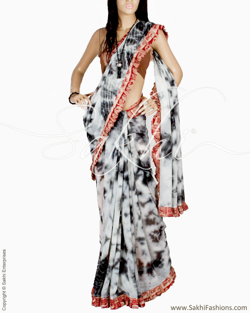 DPQ-3994 - Cream & Black Pure Silk Saree