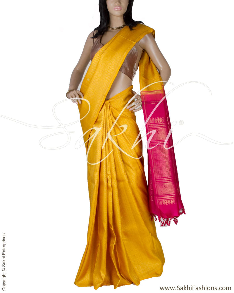 DPQ-5479 - Yellow & Pink Pure Silk Saree