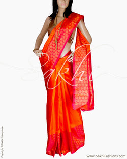 DPQ-573 - Orange & Pink Pure Kanchi Silk Saree