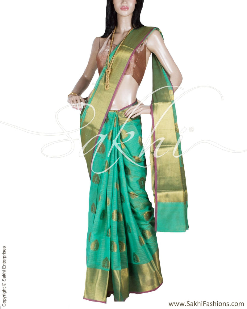 DPQ-583 - Green & Antique Pure Chanderi  Saree