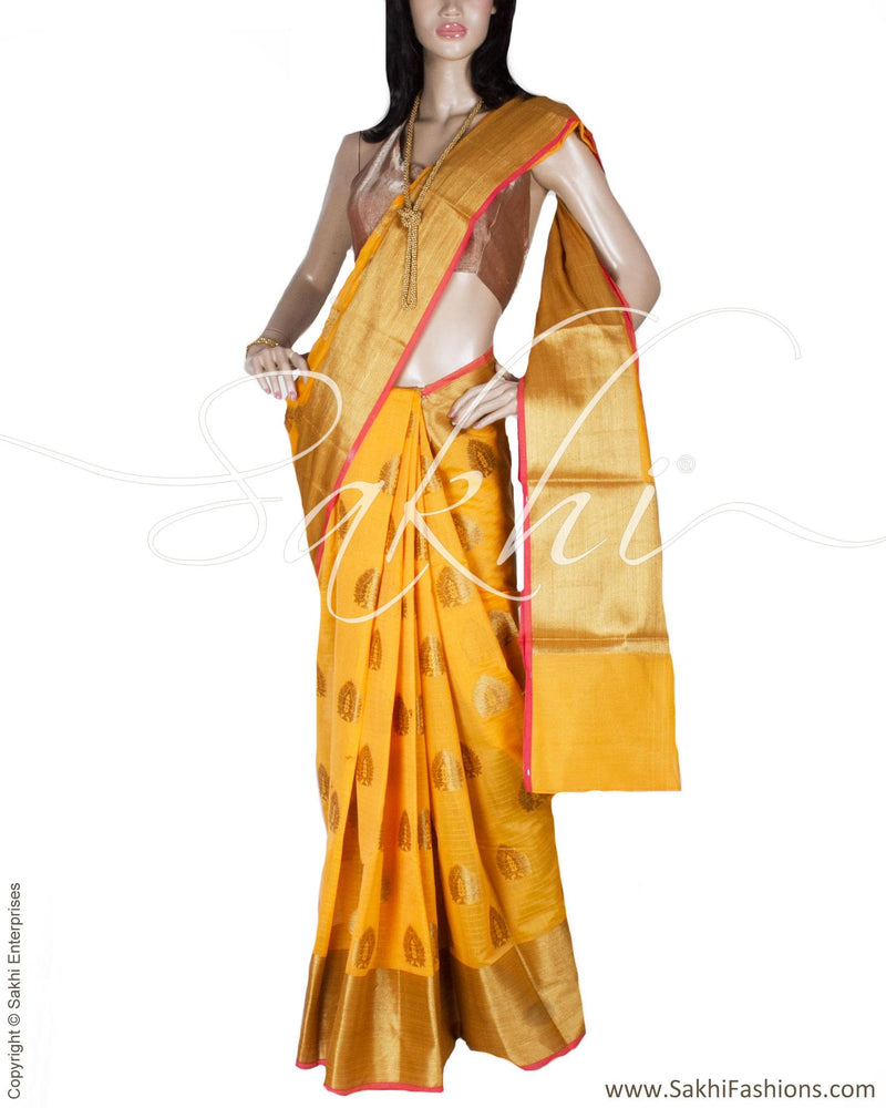 DPQ-584 - Yellow & Antique Pure Chanderi  Saree