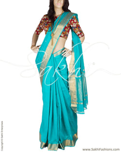DPQ-5857 - Blue & Gold Pure Cotton Saree