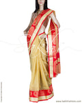DPQ-618 - Beige & Red Pure Kora Cotton Saree
