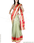 DPQ-622 - Green & Red Pure Kora Cotton Saree