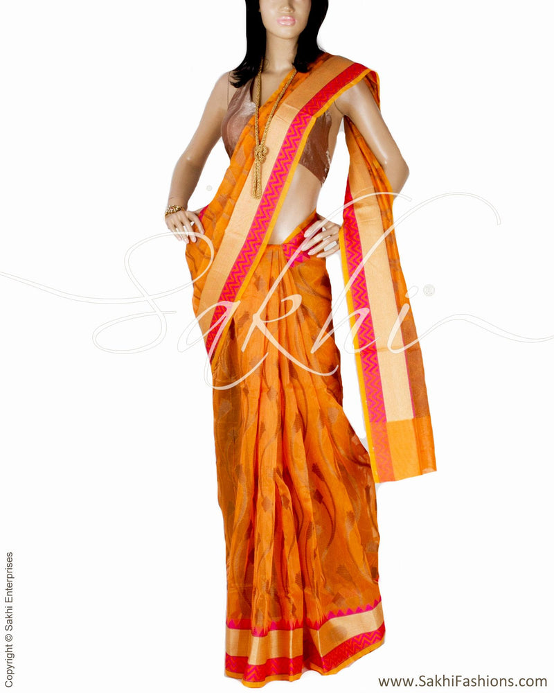 DPQ-626 - Orange & Green Supernet Saree