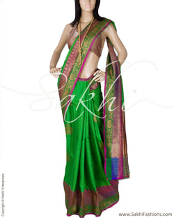 DPQ-660 - Green & Violet Pure Banarasi Silk Saree