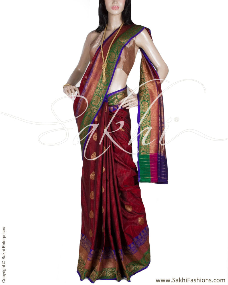 DPQ-668 - Maroon & Violet Pure Banarasi Silk Saree