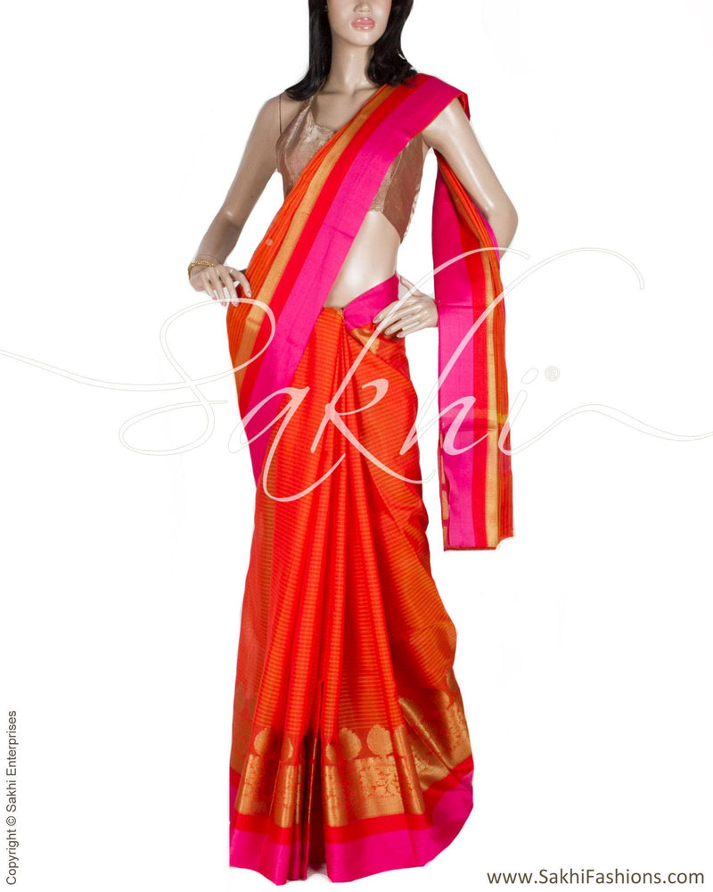 DPQ-685 - Orange & Multi Pure Chanderi  Saree