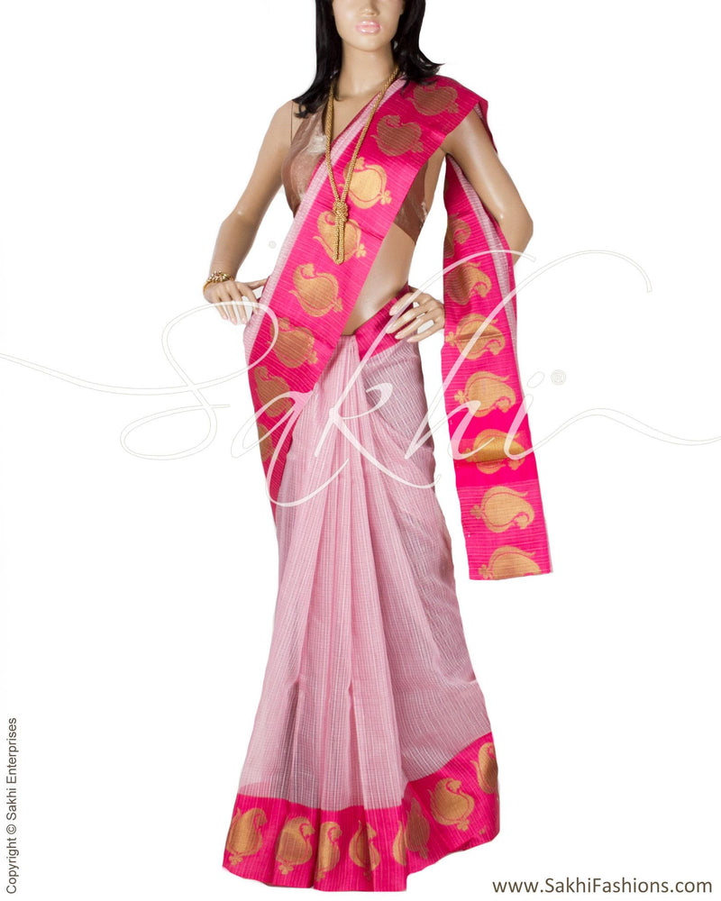 DPQ-698 - Pink & Antique Pure Kora Cotton Saree