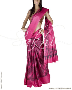 DPQ-7018 - Pink & Black Pure Tussar Silk Saree