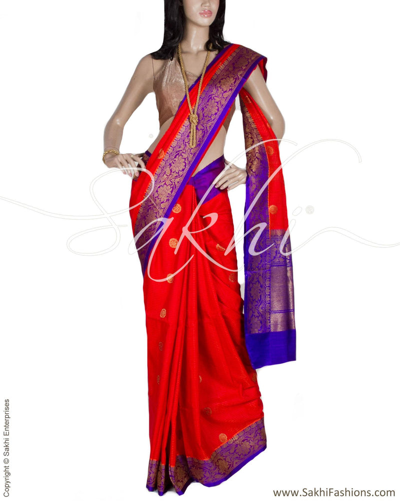 DPQ-729 - Orange & Violet Pure Banarasi Silk Saree