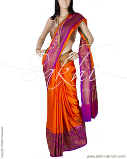 DPQ-731 - Orange & Purple Pure Banarasi Silk Saree