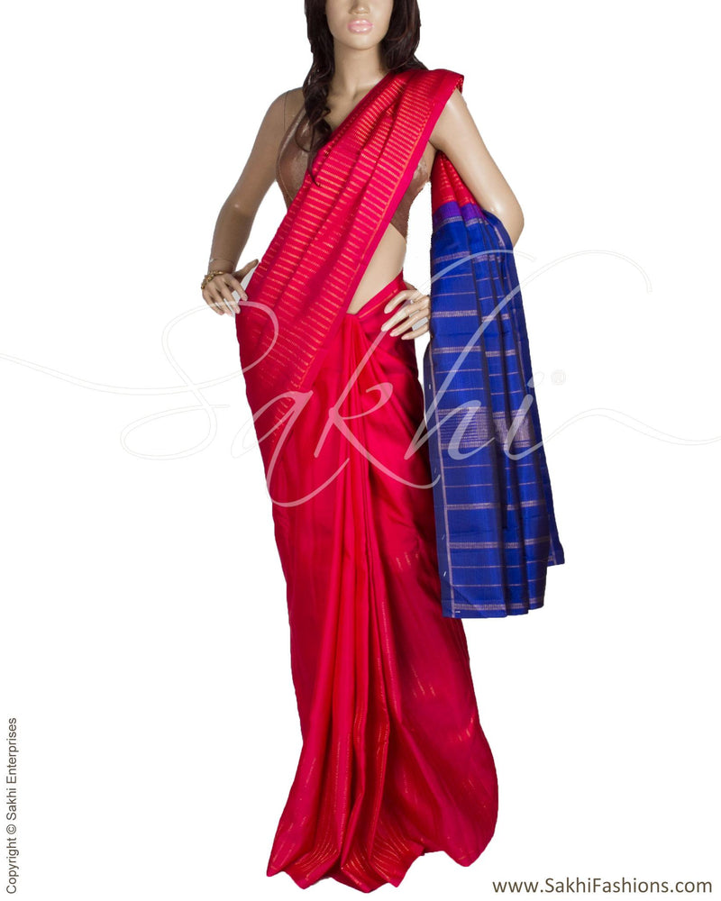 DPQ-7576 - Pink & Blue Pure Kanchivaram Silk Saree