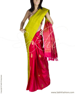 DPQ-7579 - Green & Pink Pure Kanchivaram Silk Saree